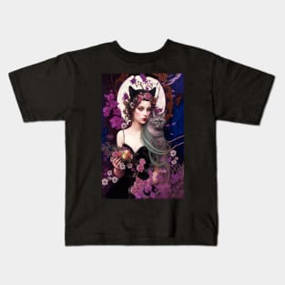 Spellbinding Art of a Beautiful Witch and her Cat is just Enchanting. Kids T-Shirt